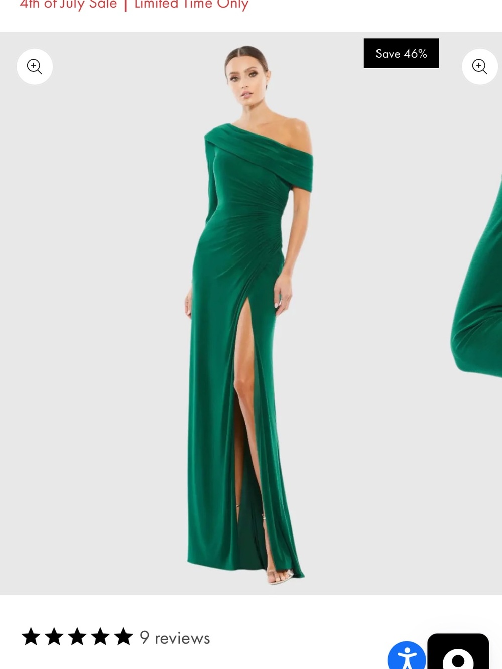 Mac Duggal Emerald One-Shoulder Evening Gown with High Slit